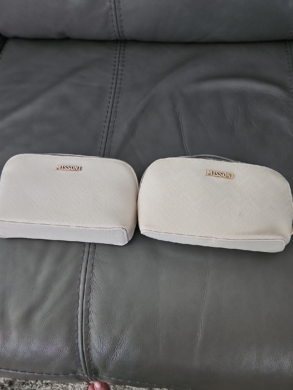 Missoni Cream Duo Cosmetic Pouches with Gold Logo